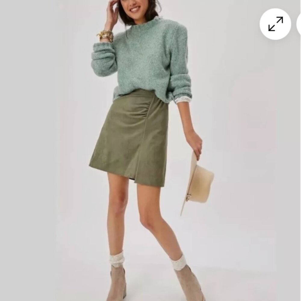 Anthropologie Olive Green Moss Suede Women's Mini Skirt Size 2